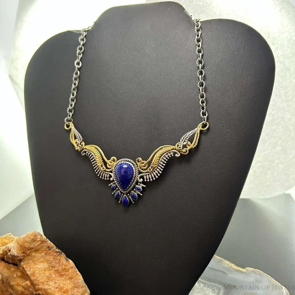 Carolyn Pollack Sterling Silver & Brass Lapis Decorated 15